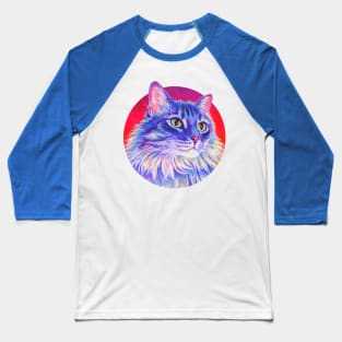 Purple Rainbow Longhair Tabby Cat Baseball T-Shirt